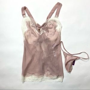 Adore Me 2pc Lingerie Set Size L Lilac Lace Open Tie Back And Thong NWT